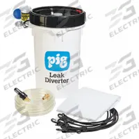 PIG Leak Diverter Tarp Kit: 5 ft Lg, 5 ft Wd, Straps Leak Diverter Mounting, Polyester/PVC, Clear (MPN TLS121-TR). Key specifications — Diverter Material: Polyester; Diverter Color: Clear; Leak Diverter Mounting Style: Straps; Brand: PIG.