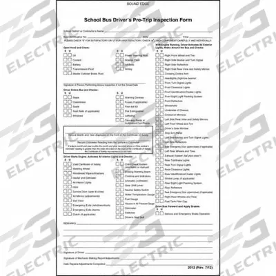 JJ KELLER School Bus Driver Inspection Form: Carbonless, Driver Pre-Trip Inspection Form - Bus Driver Vehicle Inspection Forms