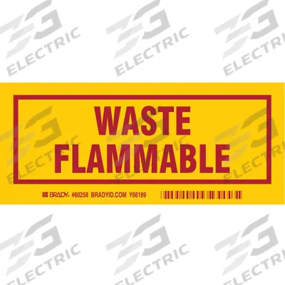 BRADY Handling Label: Waste Flammable, 7 in x 3 in, 7 in Label Wd, 3 in Label Ht