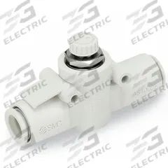 SMC Speed Control Valve: In-Line Fitting, Hex Screw, 1/2 in Valve Body Size, Meter In, Brass/PBT (MPN AS4002F-11). Key specifications — attr947203: Brass/PBT; attr947205: SMC.