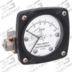 MIDWEST INSTRUMENT Differential Pressure Gauge: Back, 1/4 in NPT Female, ±3-2-3% Gauge Accuracy, 120 (MPN 120-SA-00-OO-15P). Key specifications — Sensor Type: Piston; Series: 120; Housing Material: 316L Stainless Steel; Certificate of Calibration: Not Included; Gauge Accuracy: ±3-2-3%.