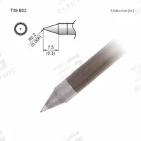 HAKKO Soldering Tip: T39 Series, Conical, 0.2 mm W, 7.5 mm Lg (MPN T39-B02). Key specifications — Brand: HAKKO; Compatible Handpiece Manufacturer Model Number: FX-9701; Manufacturer Part Number: T39-B02.