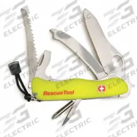 VICTORINOX SWISS ARMY Rescue Tool: 6 Tools, 4 3/8 in Closed Lg, 7 3/4 in Open Lg, Stainless Steel (MPN 0.8623.MWN). Key specifications — attr15951: VICTORINOX SWISS ARMY; attr10312: Yellow; attr15963: Plastic; attr15985: Stainless Steel; attr15986: Wire Stripper; attr519229: Full-Size; attr519230: Cutter; attr519231: Knife.