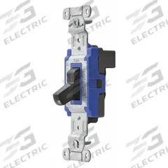 HUBBELL Wall Switch: Toggle Switch, 3-Way, Maintained, Black, 120/277V AC, 15 A (MPN SNAP1203BK). Key specifications — Illuminated: No; Voltage Rating: 120/277V AC.