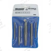 WESTWARD Screw Extractor Set: 5 Pc, Spiral Flute, Size #1/#2/#3/#4/#5, 3/32 in to 5/8 in Capacity (MPN 2RUR6). Key specifications — attr1030267: WESTWARD; attr1030276: 3/32 in to 5/8 in; attr1030283: 2RUR6; attr1030273: #5; attr1075325: 3/32 in to 5/8 in.