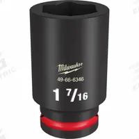 MILWAUKEE Deep Impact Socket: 3/4 in Drive Size, SAE, 1 7/16 in Socket Size, 6-Point, Deep, Friction (MPN 49-66-6346). Key specifications — attr1215501: MILWAUKEE; attr1215515: Black Phosphate; attr1215518: 1-7/16 in.