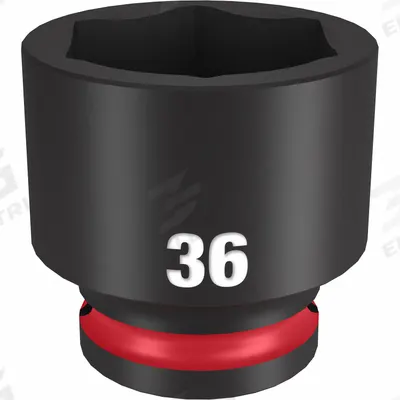 MILWAUKEE Standard Impact Socket: 1/2 in Drive Size, Metric, 36 mm Socket Size, 6-Point - 1/2" Drive Impact Sockets