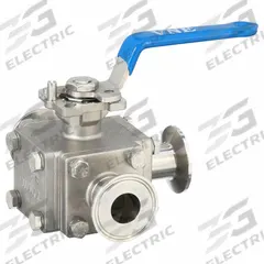 VNE Manual Three-Way Ball Valve: 1 in, 316 Stainless Steel, L Flow, 1,000 psi Max. Pressure (CWP) (MPN EG93CCC-61.0). Key specifications — Brand: VNE; Inlet Connection Entry: Side; Average Surface Roughness (Ra): 20 micron; Handle: Locking Lever.