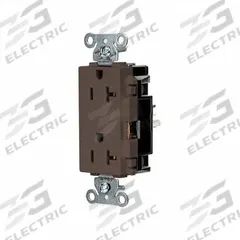 HUBBELL Receptacle: Decorator Duplex, 5-20, Brown, 125V AC, 20 A, 2 Pole / 3 Wire (MPN HBL2162ST)