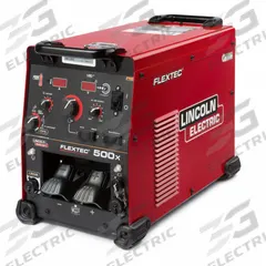 LINCOLN ELECTRIC Multiprocess Welder: Flextec 500X, DC, Power Source Only (MPN K3607-1). Key specifications — Maximum Amperage (Stick): 500 A; Maximum Amperage (TIG): 500 A; Input Voltage (Nominal) (Merch - Table Column, Filters): 460V.