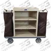 ROYAL BASKET TRUCKS Housekeeping Cart: White, 27 in Overall Ht, 22 in Overall Wd, 3 Shelves (MPN G55-TNX-M3C-2NN). Key specifications — Includes: (2) Nylon Bags; Brand: ROYAL BASKET TRUCKS.
