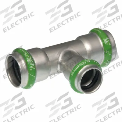 APOLLO Crimp Tee Fitting: 3/4 in Pipe x 1/2 in Pipe x 3/4 in CTS Size, EPDM - Potable Water Stainless Steel Press Fittings