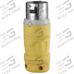 LEVITON Locking Plug: Non-NEMA, White/Yellow, 125V AC, 50 A, 2 Pole, 3 Blade (MPN 6361CR). Key specifications — Brand: LEVITON.