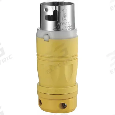 LEVITON Locking Plug: Non-NEMA, White/Yellow, 125V AC, 50 A, 2 Pole - General Purpose Plugs