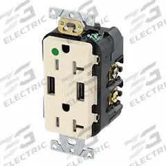 LEVITON Straight Blade Duplex Receptacle: Hospital Grade, Duplex, 5-20R, Light Almond, 125V AC, 20 A (MPN T5832-HGT)