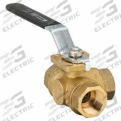 BONOMI Manual Three-Way Ball Valve: 1 in, Brass, T Flow, FNPT x FNPT x FNPT, Std Port Ball Port (MPN 355N-1"). Key specifications — Brand: BONOMI; Handle: Lever.