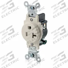 LEVITON Receptacle: Single, 5-20, Light Almond, 125V AC, 20 A, 2 Pole / 3 Wire (MPN T5020-T)