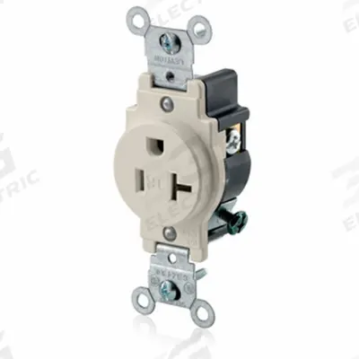 LEVITON Receptacle: Single, 5-20, Light Almond, 125V AC, 20 A, 2 Pole / 3 Wire (MPN T5020-T) - General Purpose Receptacles