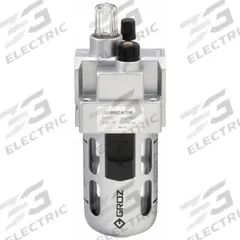 GROZ Compressed Air Lubricator: Micro Mist, 3/8 in NPT, 106 cfm, 145 psi Max Op Pressure, Knob (MPN L1492). Key specifications — attr111774: Aluminum; attr111402: Intermediate Duty; attr111761: GROZ.