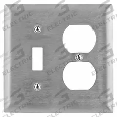 HUBBELL Wall Plate: Combo, 2 Gang, Silver, Std Size (MPN SS18). Key specifications — Brand: HUBBELL; Material: Stainless Steel.