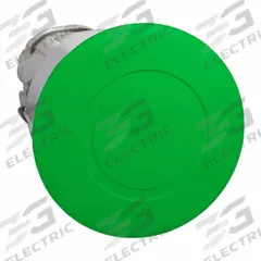 SCHNEIDER Mushroom Head Push Button: Green, 22 mm Mounting Size, Metallic, Maintained (MPN ZB4BT3). Key specifications — Brand: SCHNEIDER; Action: Maintained; Series: XB4; Push Button Material Type: Metallic.