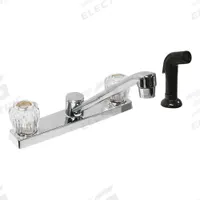 DOMINION FAUCETS Low Arc Kitchen Faucet: Silver, Plastic, Widespread, Deck, 3 Mounting Holes, Chrome (MPN 77-1206). Key specifications — Series: Silver; Brand: DOMINION FAUCETS.