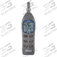 REED INSTRUMENTS Hygro Thermometer Psychrometer: Onboard, 7 in x 1.9 in x 1 in, -4°F to 158°F (MPN 8706). Key specifications — attr1107597: REED INSTRUMENTS; attr1134764: Not Included.