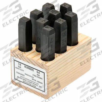 YOUNG BROS. STAMP WORKS Hand Stamp Kit: 0 thru 9 (6 doubles as 9), 1/4 in Character Ht - Heavy-Duty Sharp-Face Hand Stamps