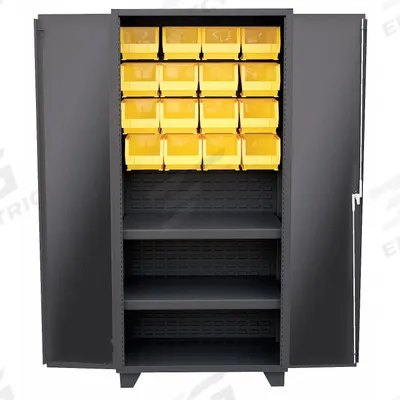 JAMCO Bin Cabinet: 36 in x 24 in 78 in, 2 Shelves, 16 Bins, Yellow, Solid, 14 ga Panel - Standard Bin Cabinets with Shelves
