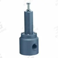 PLAST-O-MATIC Adjustable Back Pressure Relief Valve: PVC, FKM, 1 1/2 in x 1 1/2 in, FNPT x FNPT (MPN RVT150V-PV). Key specifications — Brand: PLAST-O-MATIC.