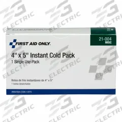 FIRST AID ONLY Cold Pack: 4 in Temp Pack Lg, 5 in Temp Pack Wd, 21-004. Key specifications — Product Type: Cold Pack; Reusable: Disposable; Standards: ANSI Z308.1-2015; Temperature Pack Color: White; Temperature Pack Material: Plastic; Brand: FIRST AID ONLY; Manufacturer Part Number: 21-004; Unitized: Unitized.