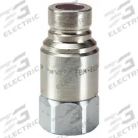 PARKER Hydraulic Quick Connect Hose Coupling: 1/2 in Coupling Size, Steel, 45.42 lpm Max. Flow Rate (MPN FEM-502-12FP). Key specifications — Thread Size: 3/4"-14; Body Material: Steel; Brand: PARKER.
