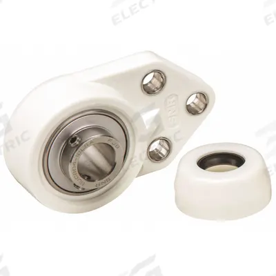 NTN 3 Bolt Flange Bearing: Radial Ball, 1 3/16 in Bore, Polymer, Set Screws - Food-Grade Flange-Mount Ball Bearings