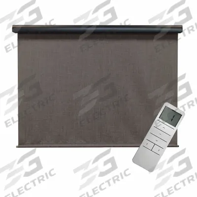 KEYSTONE FABRICS Sun Shade: Black/Gray/White, 8 ft Valence Wd, Motor with Remote Control - Regal Series