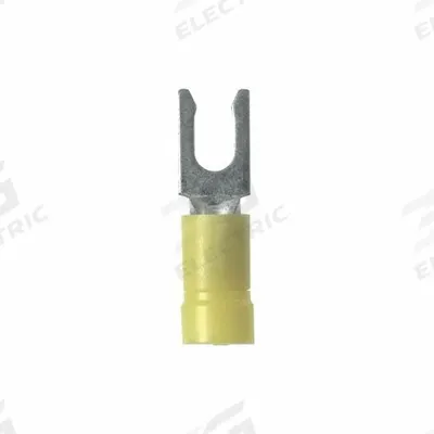PANDUIT Pan-Term(R) PV10-8LF-L Fork Terminal: Yellow, Vinyl, #8 Stud Size, Locking Fork - Insulated Fork Terminals