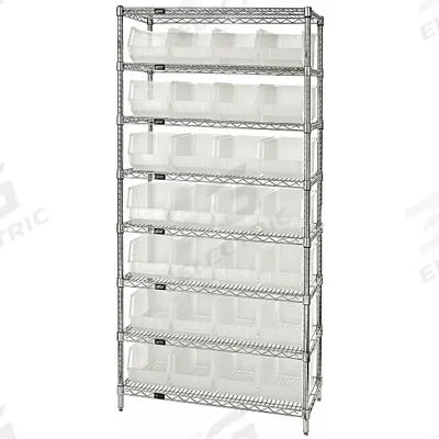 QUANTUM STORAGE SYSTEMS Bin Shelving: 36 in x 24 in x 74 in, 1 Sided, 28 Bins, Open - Wire Stationary Bin Shelving with Open-Front Bins