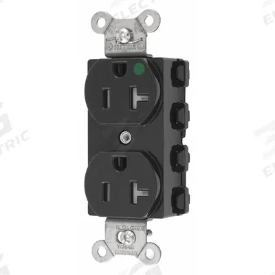 HUBBELL Receptacle: Hospital Grade Fed. Spec., Duplex, 5-20R, Black, 125V AC, 20 A - General Purpose Receptacles