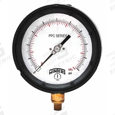 WINTERS Process Compound Gauge: 0 psi to 30 psi, Reflective Fluorescent Yellow - Vibration-Resistant Brass/Bronze Wetted Parts & Plastic Casing