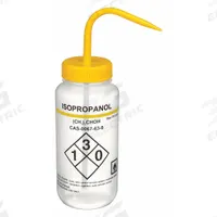 APPROVED VENDOR Wash Bottle: 500 mL, Isopropanol, Yellow, Wide, Std Spout Spout, White (MPN 24J904). Key specifications — Closure Color: Yellow; Vented/Nonvented: Vented; Body Color: White; Brand: APPROVED VENDOR; Imprinting Group: Specific Chemicals.