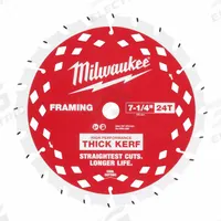 MILWAUKEE Circular Saw Blade: 7 1/4 in Blade Dia., 24 Teeth, 0.07 in Cut Wd, 5/8 in Arbor Size (MPN 48-40-0740). Key specifications — attr1116119: MILWAUKEE; attr1145631: Wet Lumber.