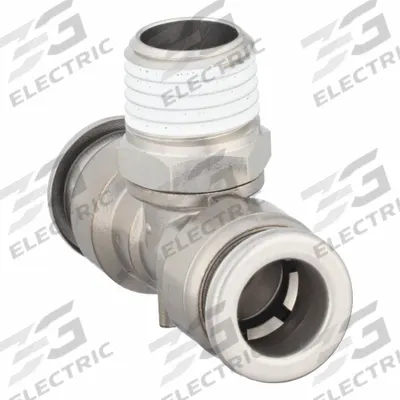 SMC Push-Fit Tee Fitting: 5/16 in OD x 5/16 in OD x 1/4 in Pipe x 5/16 in Pipe Size - Stainless Steel Tube Fittings