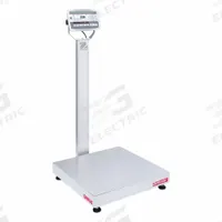 OHAUS Industrial Bench Scale: 24 in x 24 in, IP67/IP68, Column-Mounted, Stainless Steel (MPN D52XW500WQV8). Key specifications — Connection Ports: Wi-Fi®; Readability: 0.02 lb/20 g; Brand: OHAUS; Weighing Surface Material: Stainless Steel.