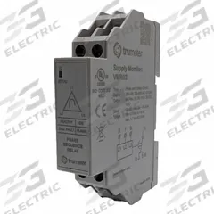 TRUMETER Voltage Sensing Relay: DIN-Rail Mounted, 6 Pins/Terminals, 5 A, 208 to 480V AC (MPN VMR02). Key specifications — Contact Rating (AC): 5 A @ 240V AC (Resistive); Contact Rating (DC): 5 A @ 30V DC; Monitored Parameters: Undervoltage; Pick Up Range: 183 to 528V AC; Brand: TRUMETER.