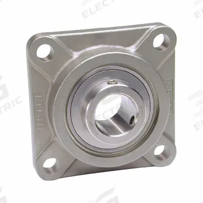 IPTCI BEARINGS 4 Bolt Flange Bearing: Radial Ball, 1 7/16 in Bore, SS, Set Screws - Washdown Flange-Mount Ball Bearings