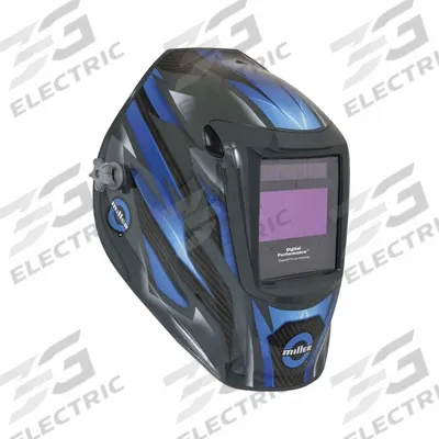 MILLER Welding Helmet: Auto-Darkening, 3 Arc Sensors, Black/Blue/Gray, W8-13, 7.2 sq in - Auto-Darkening Welding Helmets - Graphic