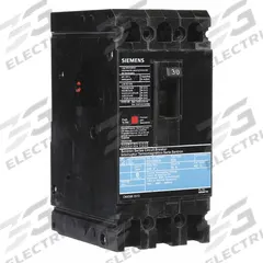 SIEMENS Molded Case Circuit Breaker: 30 A Amps, 10kA at 240V AC, Fixed, Load Side Lug, ABC, ED2 (MPN ED23B030). Key specifications — Phase Connection: ABC; Instantaneous Trip: Fixed; Terminal Connection: Load Side Lug; Series: ED2; Max. AIR Rating: 10kA at 240V AC.