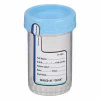 MEDEGEN MEDICAL PRODUCTS Specimen Container: 4 fl oz Capacity - oz, 120 mL Capacity - mL, Sterile (MPN 01063). Key specifications — Closure Color: Blue; Closure Included: Yes; Mouth Size: Wide; Sterile/Non-Sterile: Sterile.
