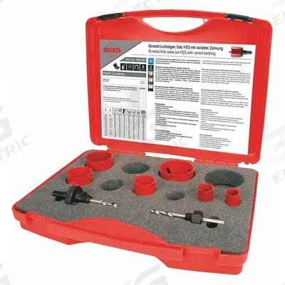 ROTHENBERGER Hole Saw Kit: 8 Pieces, 38 mm Max. Cutting Dp, High Speed Steel - Multi-Material-Cutting Hole Saw Kits