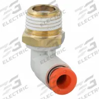 SMC Push-Fit Elbow Fitting: 5/32 in OD x 1/8 in Pipe Size, Push-to-Connect x MNPT, Brass, White (MPN KQ2L03-34AS). Key specifications — Brand: SMC; Thread Size A: 1/8".