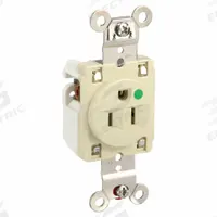 HUBBELL Receptacle: Hospital Grade Fed. Spec., Single, 5-15R, Ivory, 125V AC, 15 A, 2 Pole / 3 Wire (MPN HBL8210I)